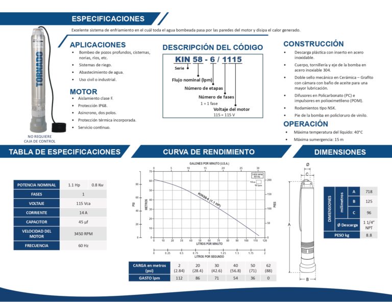 Bomba Sumergible Tornado KIN58-6/1115 – Argal Bombas